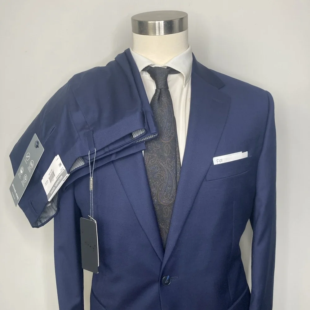 Michael Kors Mens Classic-fit 2-pc Suit Jacket Blazer Pants 42R 36W 30 Navy Wool